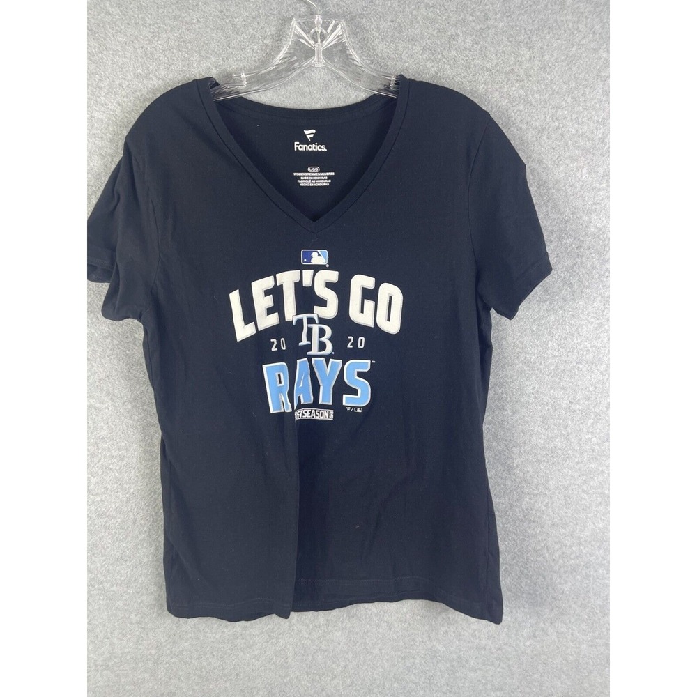 Tampa Bay Rays 2020 Post Season T Shirt Women's Size L Black MLB V Neck Fanatics